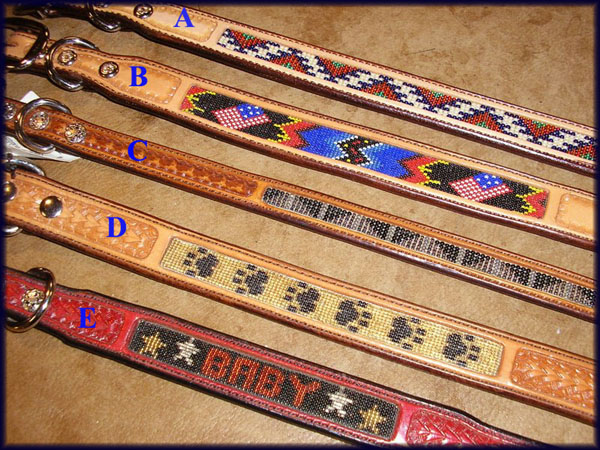 All hand done dog collars/glass beads and tooled leather/call for questions - Handbeaded
