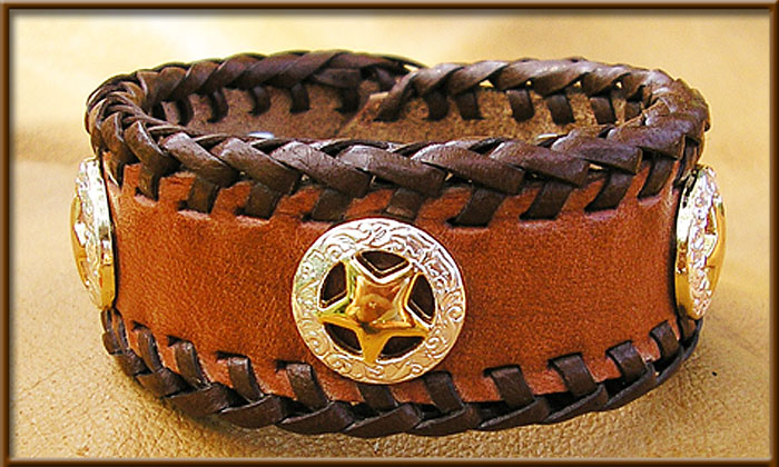 Leather Laced Edge Bracelet with Star Concho - laced