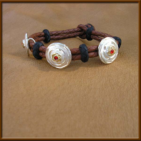 Silver Concho Bracelet with Red Stone - bracelets