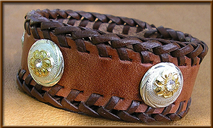Leather Laced Edge Bracelet with Silver - laced