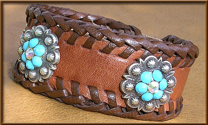 Leather Laced Edge Bracelet with Crystals - laced