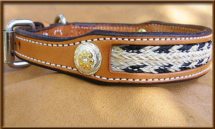 Natural Horse Hair Leather Collar with Silver - webb