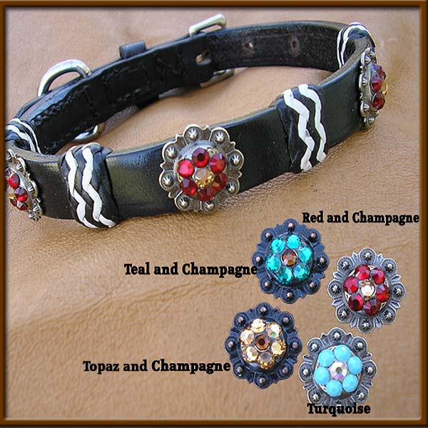 English Bridle Leather with Red and Champagne Concho - EBLsilver