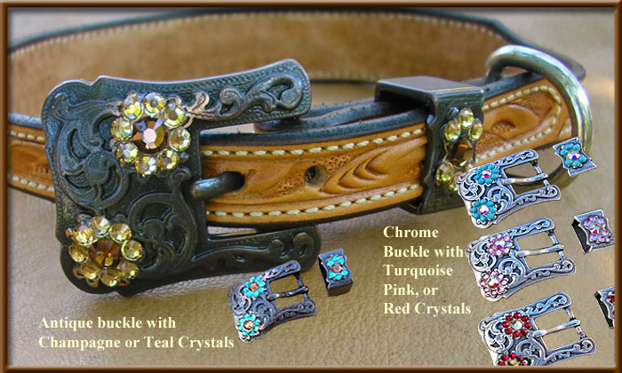 Hand Tooled Leather Collar with New Buckle Design - Handbeaded