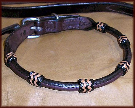 English Bridle Leather Collar, Rolled with Buttons - bucklecollar