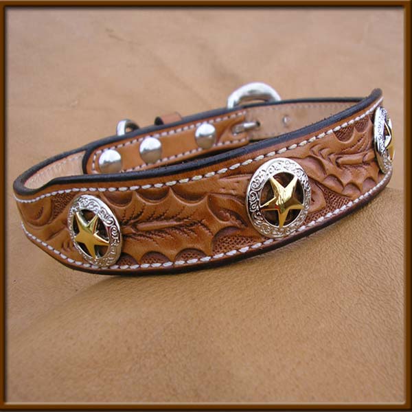 Hand Tooled Collar with New Star Concho Designs - Handbeaded