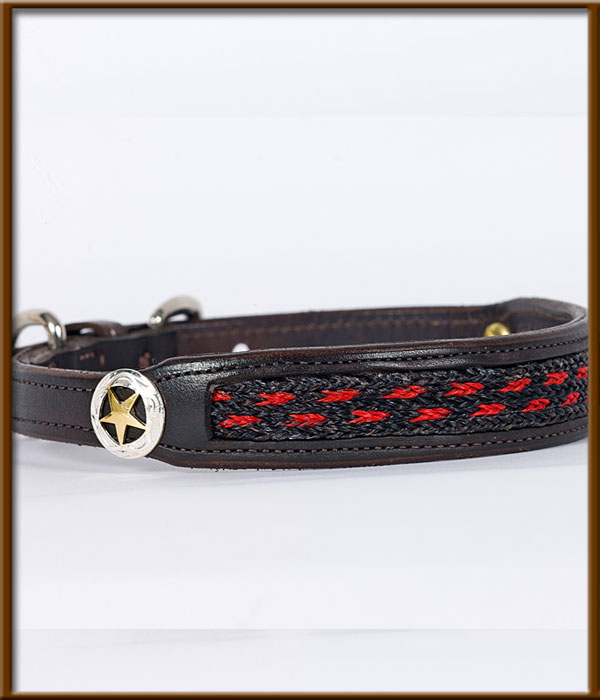 Tapered Collar with Black and Red Braided Horse Hair Inlay with Star Conchos - silverandcrystalbuckles