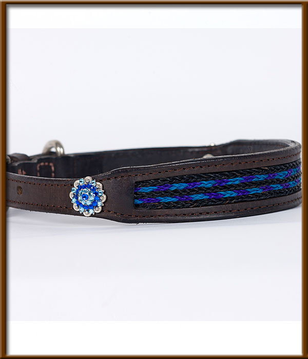 Tapered Collar with Black and Blue Braided Horse Hair Inlay with Star Conchos - silverandcrystalbuckles