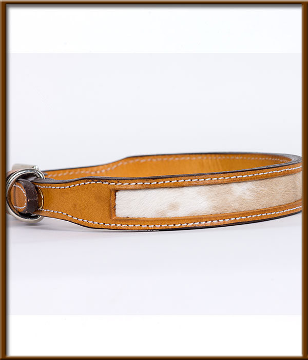 Tapered Collar with natural Cowhide Inlay - silverandcrystalbuckles
