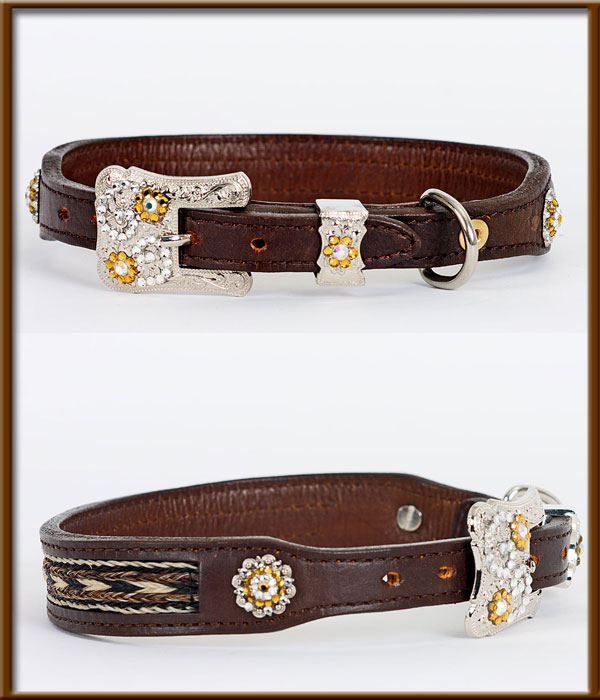Braided Horse Hair Inlaid Collar with Crystal Buckle and Conchos - silverandcrystalbuckles