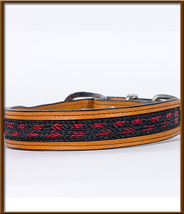 Tapered Collar with Black and Red Braided Colored Horse Hair Inlay - silverandcrystalbuckles