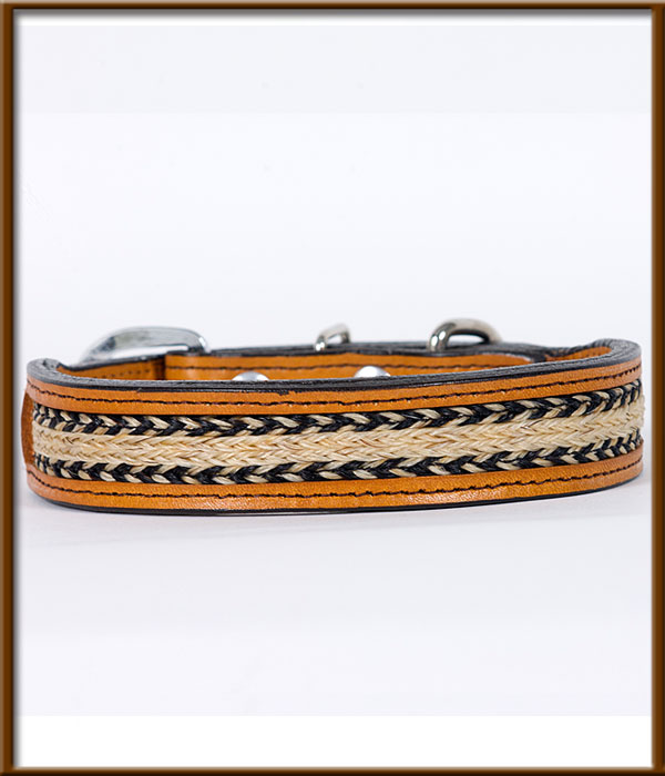 Tapered Collar with Natural Colored Braided Horse hair Inlay with Black and Natural Arrows on Side - silverandcrystalbuckles
