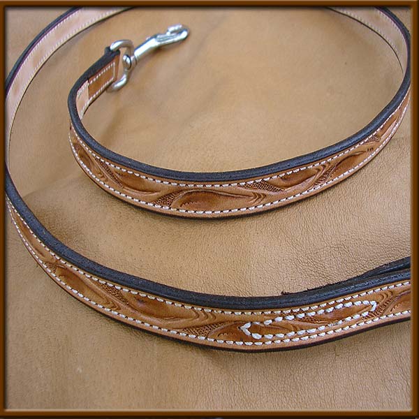 Hand Tooled Leather Lead - Handbeaded