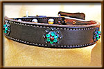 Leather Collar with New Bronze Buckle and Crystal Conchos - webb