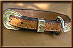 Hand Tooled Leather Collar with New Silver Buckle Design - Handbeaded