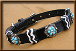 English Bridle Leather collar with new turquoise concho design - EBLsilver