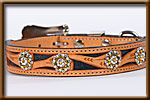 Tapered Tooled Collar with Back Inlaid Leather with Crystal Buckle and Conchos - silverandcrystalbuckles