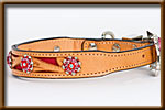 Tapered Tooled Collar with Red Inlaid Leather and Crystal Buckle and Conchos - silverandcrystalbuckles