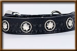 Tooled Collar with Silver Buckle and Silver and Black Conchos - silverandcrystalbuckles